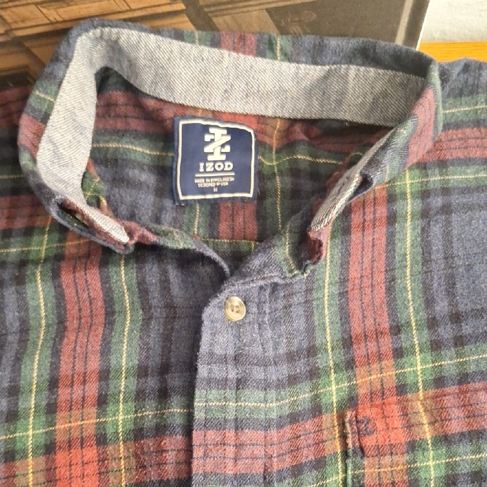 Izod Men's Casual Plaid Shirt - Navy, Red, Green